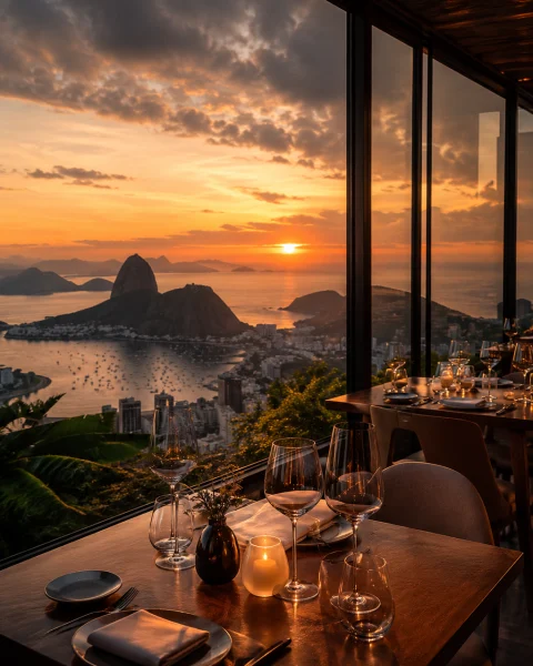 Jantar com vista para o Pão de Açúcar ao pôr do sol